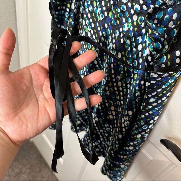 Y2K IZ Byer California Black Blue Multicolor Polka Dot Milkmaid Blouse Mermaid - Picture 4 of 8